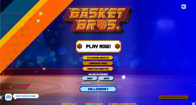 BasketBros gameplay showing a basketball match between two characters.