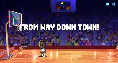 A slam dunk in action in the BasketBros game.